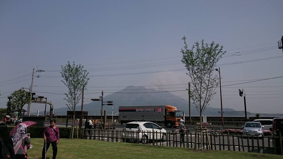 鹿兒島熊本福岡,磯庭園(仙巖園),對面的櫻島火山